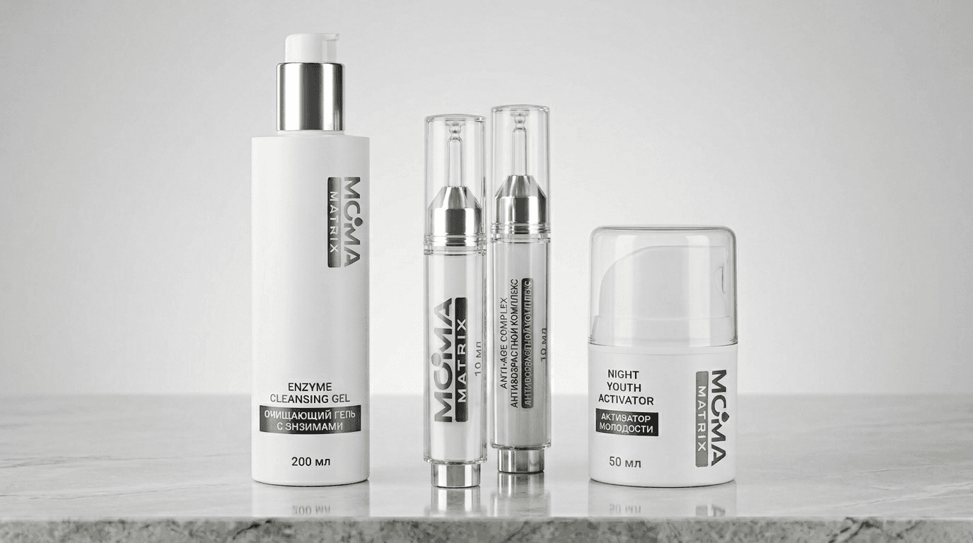 Интенсивный Anti-Age ритуал MOMA MATRIX — очищающий гель, двухфазный комплекс и крем-активатор